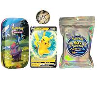50 Pokémon Cards Guaranteed 3 Rares/Holos + Game Coin, Mini Tin & 1 Ultra Rare | Assorted Mystery Bundle From Official TCG Packs in Premium Iridescent Bag - Toys & Gamers