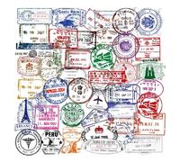 50 Postmark Stickers, Vintage Travel Stamp Post Mark Sticker Pack for Suitcase Scrapbook Laptop Helmet Luggage Water Bottle (Postmark A)