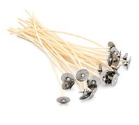50 Pre-Waxed Cotton Candle Wicks 120mm (12cm) with Metal Sustainer Tabs | For DIY Candle Making, Paraffin Wax Coating, Pre-Fitted Metal Bases, Easy Positioning, Jar, Tin and Home Craft Projects