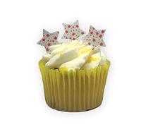 50 Precut Edible Wafer Paper RED Star Patterned Mini Stars Cake Toppers - Perfect for Christmas Cupcakes or Table Decorations