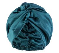 50% Pure Mulberry Silk Sleep Cap for Women Hair Care, Double Layer Natural Bonnet Shower Cap Hair Wrap for Sleeping, Soft Elastic Stay on Head, Adjustable (Dark Green)