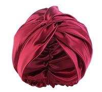 50% Pure Mulberry Silk Sleep Cap for Women Hair Care, Double Layer Natural Bonnet Shower Cap Hair Wrap for Sleeping, Soft Elastic Stay on Head, Adjustable (Burgundy)