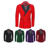 (50, Purple) SMITH - Mens Velvet Double Breasted Dinner Jacket Smoking Tuxedo Blazer Tailored Fit