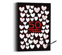 50 Reason Why We Love You,50th Birthday Wall Decor,Birthday Gifts for Women Men,Guest Canvas 50th Anniversary or Birthday Party Favors Decoration-11x15 Inches (Black Red)