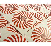 50 Red and White Swirl Spiral Design, Pattern Sticky Labels, 50mm Circular, Stickers, 2 inch Round Circle, Colour Code, Self-Adhesive