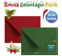 50 Red Green Xmas Card Envelopes Coloured C6 Gummed Christmas Card Envelopes