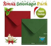 50 Red Green Xmas Card Envelopes Coloured Square 155mm Christmas Card Envelopes
