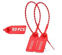 50 Red Plastic Fire Extinguisher Tamper Seal, Numbered Security Tags, Self-Locking Pull Tight Zip Ties for Fire Extinguishers, First Aid Kits, Containers and Equipment Inspection