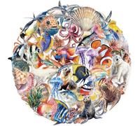 50 Sea Animals Stickers for Kids & Adults, Waterproof Vinyl Stickers Pack for Water Bottles Laptops & Travel Gear Creative Ocean-Themed Gift for Boys, Girls, Teens (Transparent)