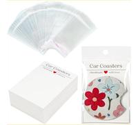 50 Set 3.94x2.87 Inch Car Coaster Display Cards with Plastic Bags Blank Sublimation Blanks Packaging for Customized Drink Coasters Jewelry Gift Presentation