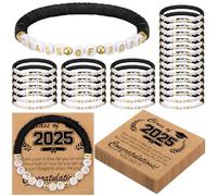50 Set Black Class of 2025 Bracelets Bulk End of Year Graduation Gifts to Student from Teacher 2025 Congrats Grad Senior Night Gifts 20 Graduation Cards for Her and Him 5th Senior High School College
