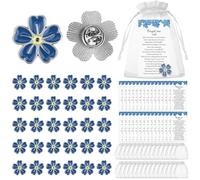 50 Set Forget Me Not Memorial Pin Flower Lapel Brooch Funeral Favor with Memorial Poem Cards and Organza Bags for Memorial Remembrance Presents