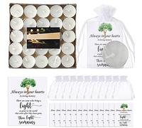 50 Set Funeral Party Favors Memorial White Candles Unscented Funeral Gifts Tealight Candles with Condolence Bereavement Cards and Organza Bags for Guest Celebration of Life Decorations (Classic)