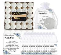 50 Set Funeral Party Favors Memorial White Candles Unscented Funeral Gifts Tealight Candles with Condolence Bereavement Cards and Organza Bags for Guest Celebration of Life Decorations (Elegant)