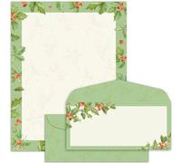 50 Set Holly Ivy Letterhead with Envelopes Christmas Computer Print Paper Stationery Paper for Note Letters to Santa Holly Invitations Office School 8.5 x 11 In
