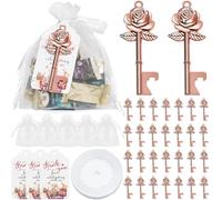 50 Set Key Bottle Openers Rose Flower Shaped Keys Wedding Favors with Candy Bag Tag and Ribbon for Wedding Party Supplies Party Bridal Showers Decorations Guests