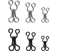 50 Set of Sewing Hooks and Eye Closure for Bra and Clothes, Silver and Black, 3 Sizes