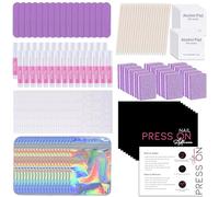 50 Set Press On Nail Tool Prep Kit for Salon Business, Disposable Manicure Kit with Nail File, Buffer, Glue, Prep Pad, Instruction Card, Adhesive Tabs, Wood Stick, Purple Packaging Bag