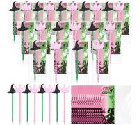 50 Set Princess and Witch Party Favors Bulk Witch Hat Pen Pink Crown Ballpoint Pens Wicked Greeting Card Gift Bag for Girls Friendship Gifts Matching Office School Supplies Birthday Gifts