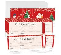 50 Set Red or White Christmas Them Gift Certificates with Envelopes 4.7 x 2.4 inch Holiday Season Blank Gift Vouchers Cards for Business Use Spa Salon Restaurant Birthdays (red)