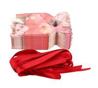 50 Set Wedding Favor Boxes, Floral Pattern Retro Style Candy Boxes, Easy Assemble Party Favors with Rope, DIY Small Gift Boxes for Weddings Baby Showers Birthday Parties (Red HM2251303)