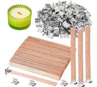 50 Set Wood Candle Wicks, Wooden Wicks, Wooden Crackle Wicks with 50 Iron Stands, Soy Candle Wood Wicks, Wooden Candle Wicks 13mm, Crackling Wood Wicks for Candle Making, DIY Scented Candle