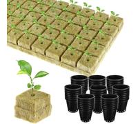 50 Sets 1 Inch Rockwool Grow Cubes Including 50 Pcs Plastic Net Pots 50 Pcs Rock Wool Planting Cubes for Hydroponics Garden Tower Supplies Soilless Planting Seedling Greenhouse Plant Propagation