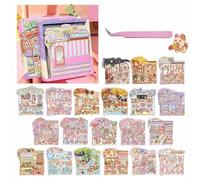 50 Sets 3D DIY House Stickers Book with Tweezer,Cute Cartoon DIY 3D Sticker Scenes Therapy for Adults Kids Relief Stress Pass The Time,Make Your Own Mini Shop Ticket Office Eedding Scene