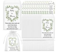 50 Sets Baby Shower Seed Packets Envelope Favours for Guests A Little Wildflower is On The Way Return Gifts Thank You Card Bulk Organza Bags for Plant Celebration of Life, No Seeds (Green)