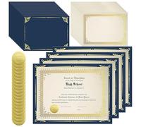 50 Sets Certificate Holders Kit for Award, Document Covers Set Includes 50 Diploma Cover 50 Certificate Papers and 50 Seal Stickers, Certificate Folder Set for Graduation School Office (Navy Blue)