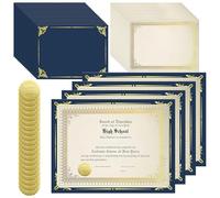 50 Sets Certificate Paper Kit Includes 50 Certificate Holder 50 Certificate Paper and 50 Certificate Seals Stickers for Graduation Diploma Award Accomplishment (Navy Blue)