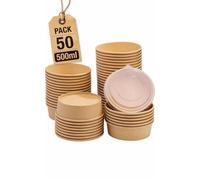 50 Sets Disposable Kraft Paper Salad Bowls with Lids 500ml - Leakproof Round Takeaway Food Containers, Microwavable Paper Bowls for Salad, Pasta, Rice, Soup, Meal Prep & Food Delivery