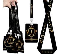 50 Sets PVC VIP Badge lanyards and Plastic Pass Cards,Perfect for Backstage Access,Breakaway Concerts, Parties, Birthdays, ensuring a and Functional Solution for Event Organizers.(Black,Gold)