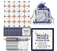 50 Sets Twinkle Twinkle Baby Shower Candle Favors 50 Pcs Tealight Candles for Guests with 50 Moon Star Organza Bags and 50 Little Star Thank You Tags for Baby Gender Reveal(Dark Blue)