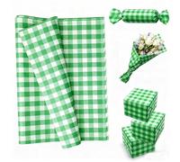 50 Sheets Green Gingham Tissue Paper for Gift Wrapping, 35x50cm Tissue Paper Bulk for Gift Bags, Gift Packing Paper Wrapping Paper Sheets for Crafts DIY Art Wedding Birthday Baby Shower Party Favor