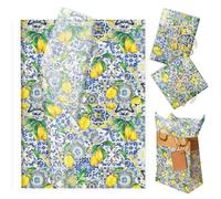 50 Sheets Lemon Pattern Tissue Paper, Summer Fruit Gift Wrapping Papers, Lemon Blue and White Porcelain Design for Bouquet Flower Wrapping, Candy Bag Fillers,Packaging Paper, Gift Boxes, 20 x 14 Inch