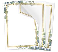 50 Sheets Letter Paper (A4) | Elegant Eucalyptus Gold Frame Design Paper