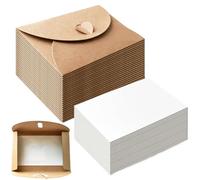 50 Sheets Mini Kraft Paper Envelopes with Blank Paper Cards, White, Small Envelope with Heart Closure, Small Envelope Brown for Gift Cards, DIY Thank You Cards, Christmas (B)