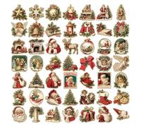 50 Sheets Vintage Christmas Stickers - Waterproof Rub On Transfers, Holiday Decoration Stickers For Scrapbook Journal Planner Album