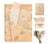 50 Sheets Vintage World Map Tissue Paper 50x35cm, Yellow Brown Antique Geography Decor Paper for Crafting, Gift Wrapping, DIY Projects, Party Decorations