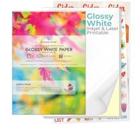 50 Sheets White Glossy Sticker Paper A4 - Inkjet & Laser Printable | Make Your Own Stickers, Arts & Craft, Cutter Compatible for Cricut, Strong Sticky Back Self-Adhesive | Evergreen Goods