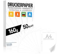 50 Sheets White Printer Paper A4 160 g White - Premium Paper Pure White - DIN A4-21 x 29.7 cm - Drawing Paper Thick, Blank for University, Photography, Presentations, Crafts, High-Quality Application