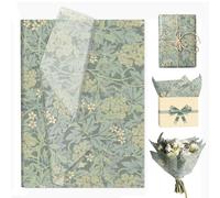 50 Sheets William Morris Tissue Paper - 20 x 14 Inches Green Blue Retro Floral Printed Gift Wrapping Paper, William Morris Botanical Patterns for Wedding Gift Packaging, Bridal Shower Decorations