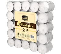 50 Smokeless Unscented White Tealight Tea Light Paraffin Wax Candles - 4 Hours Burn Time (1 Pack of 50)