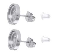 50 Stainless Steel 8mm Thick Blank Stud Earring Bezel +100 Backs Set, Round Cabochon Setting Tray Kits Post Cup Findings Earring Jewelry Making Supplies(Inner 8mm, 0127)