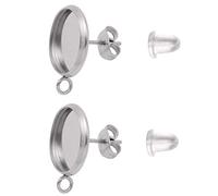50 Stainless Steel Blank Stud Earring Bezel with Vertical Loop+100 Backs Set, Cabochon Setting Tray Kits Post Cup Jewelry Findings (12mm)0126