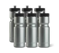 50 Strong Sports Squeeze Water Bottles - Set of 6 - Team Pack 22 oz. BPA Free Bottle Easy Open Push/Pull Cap - Multiple Colors Available (Silver/Black)