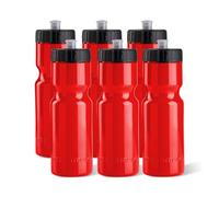 50 Strong Sports Squeeze Water Bottles - Set of 6 - Team Pack 22 oz. BPA Free Bottle Easy Open Push/Pull Cap - Multiple Colors Available (Red/Black)