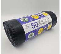 50 TidyZ Heavy-Duty Black Bin Bags. Made from 100% Recycled Plastic. Extra Strong Refuse Sacks. With Drawstring. 50L. For Kitchen, Office, General Household Waste. Leakproof