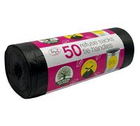 50 TidyZ Heavy-Duty Black Bin Bags. Made from 100% Recycled Plastic. Extra Strong Refuse Sacks with Tie Handles. 50L. For Kitchen, Office and General Household Waste